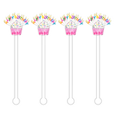Drink Stir Sticks - Happy Birthday Sprinkle Cupcake - Acrylic Sticks
