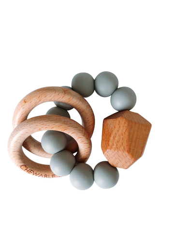 Hayes Silicone + Wood Teether Ring - Grey - Chewable Charm