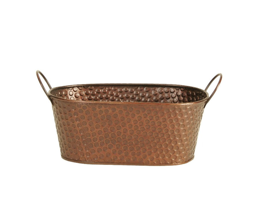 Oval Copper Tint Hammered Metal Gift Basket