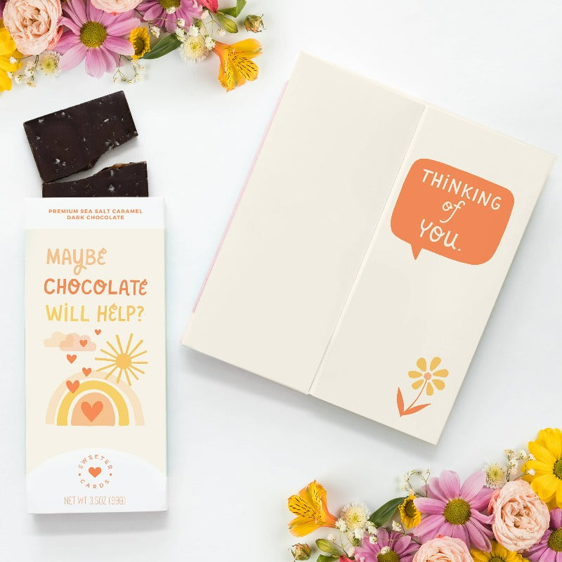 Chocolate with "Maybe Chocolate Will Help?" Card - Sweeter Cards Chocolate