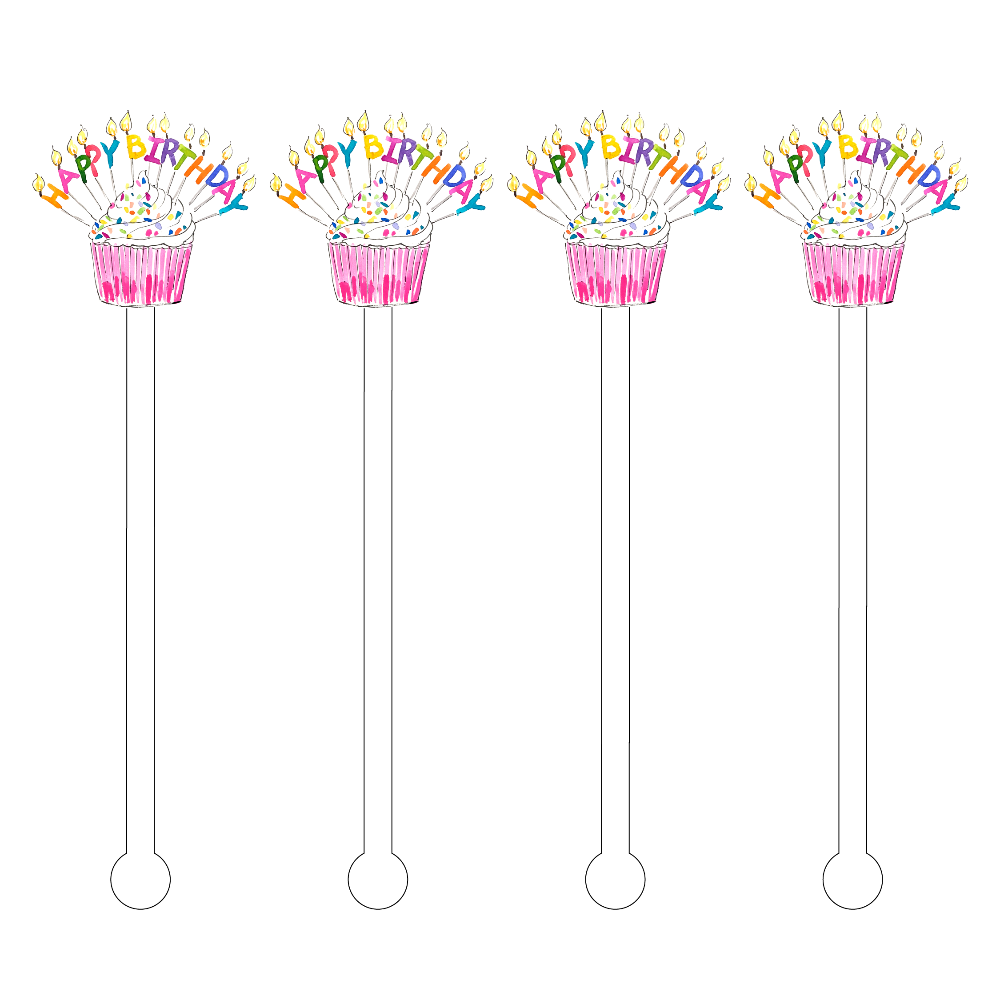Drink Stir Sticks - Happy Birthday Sprinkle Cupcake - Acrylic Sticks