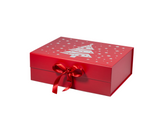 Red Holiday Magnetic Closure Rigid Gift Box with Ribbon