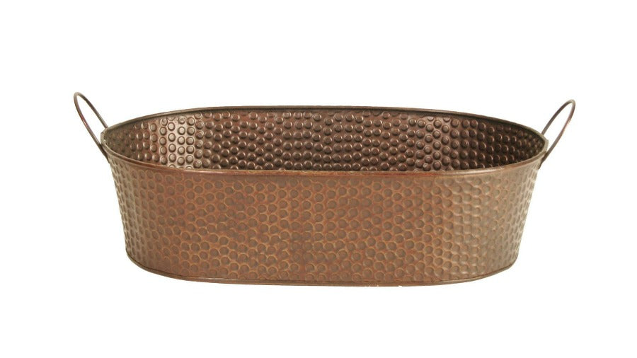 14" Oval Copper Tint Hammered Metal Gift Basket